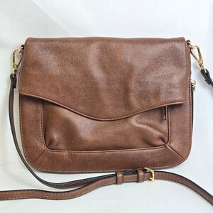 Moda Luxe Ela Fold Over Vegan Leather Adjustable Crossbody Bag, Cognac Brown